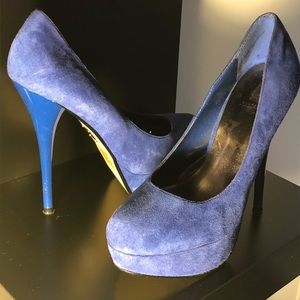 Blue suede pumps